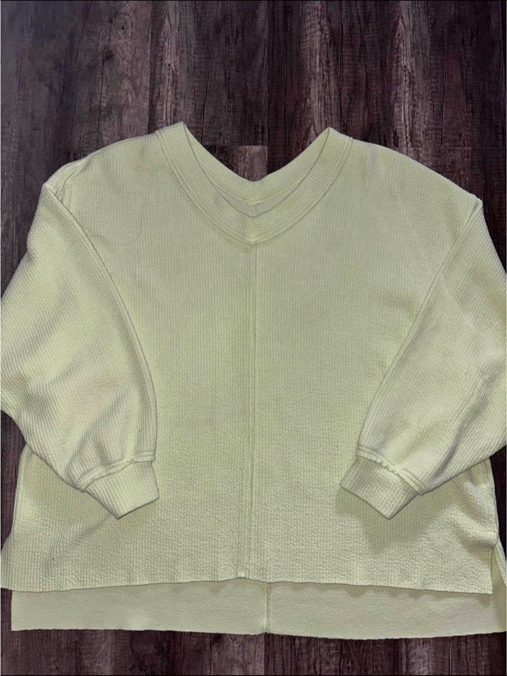 Aerie Oversized Waffle Knit V-Neck Sweatshirt Light Lime Yellow XL